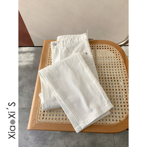 Little Shijia) elastic 2022 new high waist display slim straight drum female loose white small sub smoke tube jeans sub