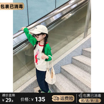 Girls and childrens T-shirt spring and autumn clothes 2022 new Korean version of the small shirt foreign style fashionable baby casual cartoon long-sleeved top