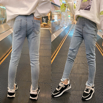 Girls jeans 2022 new Korean style fashion childrens foreign style elastic pants for big boys and girls 12-15 years old