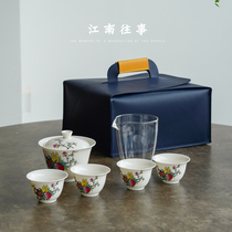 Outdoor Kung Fu Tea Portable with tea tray 4 People with ceramic travel cover Bowl Tea for home minimalist equipment