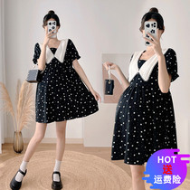 Pregnancy Woman Dress Stylish Fashion Doll Collar Short Sleeves Crummy Dress Slim Fit Slim Fit Slim Dress Korean Version of Pregnant Woman Dress