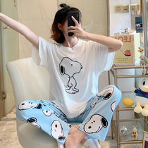 Cartoon pajamas womens summer cotton thin short sleeve trousers 2021 New cute loose home clothes two-piece