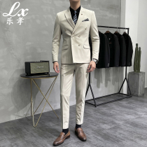 Double-breasted suit mens suit British style slim business casual dress handsome groom wedding suit