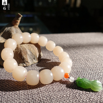 Xishi Xinjiang Hetian jade lotus flower color bracelet with Jasper goldfish old bead hand string Golden Jade full hall bracelet