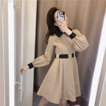 Fan-style light-cooked wind card with its color hymn dress woman 2022 new fall closedown waistcoat Thin Skirt Temperament Fan Tide