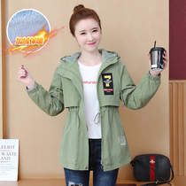 2020 autumn and winter New loose hooded windbreaker Korean casual jacket top plus velvet padded overcoat women