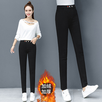 Casual pants ladies spring and autumn 2021 new autumn and winter plus velvet padded high waist slim slim slender bottom pants