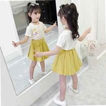 Girls suit summer 2020 new fashion childrens dress Western style little girl net red short sleeve cotton two-piece set tide