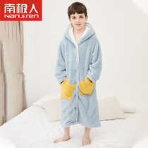 Antarctic childrens bathrobe flannel boys pajamas autumn and winter babys nightgown coral velvet girls medium and large childrens clothing