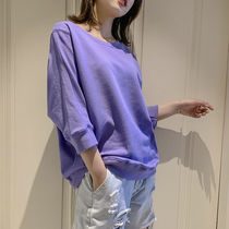 Sweater T-shirt womens 2020 new Korean version of loose Joker autumn and winter seven points in the sleeve inner tie top tide