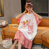 Korean Summer Nightdress Women Cotton Short Sleeve Thin Medium-length dress Pajamas Casual Card Ventilated Home Dress