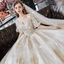 Main wedding dress 2021 new bride female court style temperament tail large size pregnant women dress winter and winter