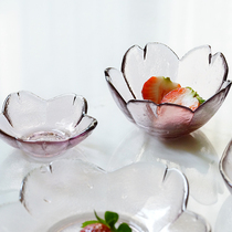 Blue Lotus Japanese cherry blossom glass bowl home dipped saucer vinegar plate small Bowl Fruit Bowl cute transparent pink creative