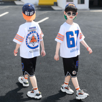 South Korean childrens clothing 2021 new leisure suit Summer CUHK Childrens Korean version Short sleeves letters Summer foreign air boomers