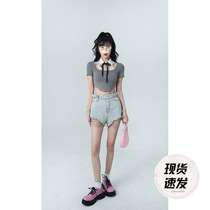 Aunt Barbie High Waisted Denim Shorts Woman 2022 Summer Style Slim Slim Design Sensation Chain Straight Barrel Broadlegged Pants