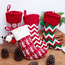 Christmas ornaments oversized wool knitted elk Christmas stockings creative candy bag gift bag pendant arrangement