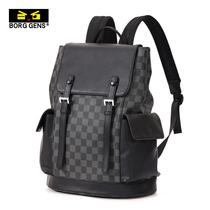 borggens Double Shoulder Bag Men Backpack Casual Business Computer Bag Tide Card Fashion Plaid Leather Bag large capacity