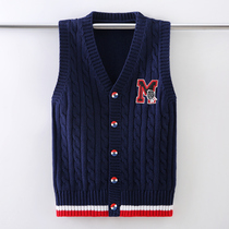 Boy waistcoat autumn outside wearing foreign air knit vest sweater waistcoat Waistcoat Shoulder Child Gush Thickened Cotton Tide