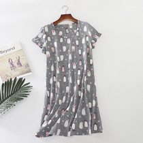 Knitted cute womens short-sleeved night dress summer plus fat home pajamas