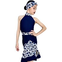 Jacks GB WAVE Children's Latin Dancing Suit Set Contrast Retro Bag Skirt Send Hair Band Practice Suit Performance