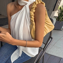 Now special Korean 22 summer new unique design lace hanging neck sleeveless shirt