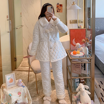 Coral Flannel Triple Clip Cotton Padded Jacket Dresses Woman Autumn Winter Thickened Gargantuan Warm Winter Gold Drill Flannel Sumpsuit