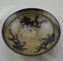 Song Jizhou kiln yellow glaze paper-cut horse Bowl antique antique antique antique porcelain furnishings Jingdezhen ceramic collection ornaments
