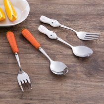 Carrot Rabbit cartoon stainless steel spoon fork household tableware portable spoon Childrens spoon Small spoon