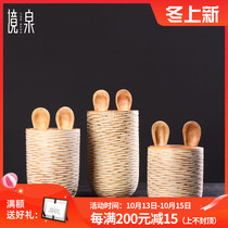 Jingquan Southeast Asia Thailand imported handmade wood carving creative mango wood rabbit storage tank ornaments household storage tank