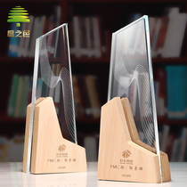 Solid Wood Crystal Trophy Custom Creative Atmospheric Beech Wood Authorization Card Zhou Annual Celebration Excellent Employees Annual Meeting Medal Set