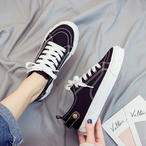 Official website flagship store 2022 spring new small black canvas woman shoes Korean version 100 hitch black cloth shoes student thick bottom i