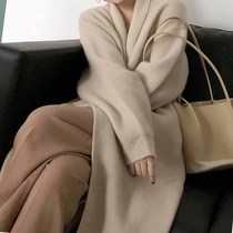 Autumn and winter new lazy wind in the long thickened wool retro knitwear loose temperament sweater cardigan jacket tide