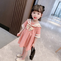 Next win girls dress summer 2021 new small children Navy wind bow children chiffon princess dress