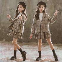 Girls suit suit foreign air autumn clothing 2022 new Korean version net red plaid suit jacket childrens plexu skirt