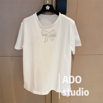 Butterfly knot white short sleeve T-shirt female summer 2022 new small crowdsourced short and compassionate inner lap blouse thin