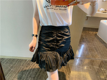 BORAKOO Korea Dongdaemun summer throughout the summer ~ Playful black pleated bud skirt skirt