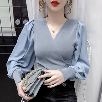 Brand discount store shopping mall counter withdrawal cabinet cut womens tail goods clearance Korean version of splicing chiffon sleeve knitwear women