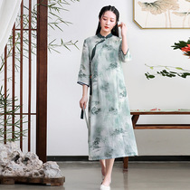 Mu Qingfeng Republic of China wind dress women 2021 new cheongsam printing design sense long skirt L632