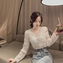 2022 fall new fairy gas small sister white lace goddess folds shirt long sleeves