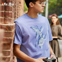 Mr Bu long suede cotton short sleeve T-shirt male spring summer loose short sleeve mens T-shirt GT01166