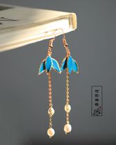 Bamboo shadow Lin Xi Hanfu accessories cheongsam ancient style Cui craft earrings pearl earrings clear breeze temperament tassel