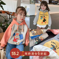 Childrens clothing 2020 new childrens foreign style Korean version plus velvet hooded sweater girls winter coat baby thick winter clothes