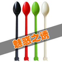 18cm roasted fairy grass disposable long spoon milk tea plastic long handle spoon independent packaging dessert black commercial fruit fishing