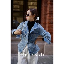 MICHELLY MO denim jacket tooling vintage short waist long sleeve young man jacket top