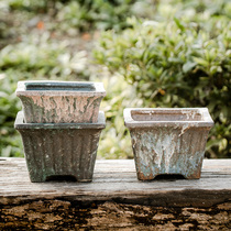 (Bangyong Shangpin)Retro large four-square succulents flower pot rough pottery wild ebony group of Dongyun pottery breathable