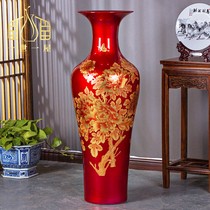 I-I-house Jingdezhen Ceramics High-end China Red Peony Landing Big Vase Eu Style Living Room Pendulum big number