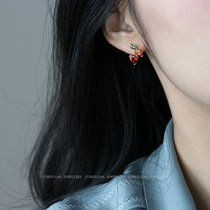 Sugar Cube Home Body 925 Sterling Silver Red Zircon Cherry Earrings Cute Delicate Joker Girl earrings