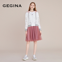 GEGINA Gigina womens new hooded long sleeve lace coat female hooded slim cut hollow zipper short outside