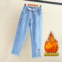 Girls plus velvet jeans 2021 New style autumn winter clothes thick big childrens trousers childrens pants spring and autumn
