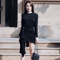 Thai Chao brand celebrity temperament light mature style dress black top irregular skirt skirt short skirt two-piece female